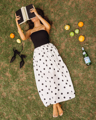 Marlene Black & Cream Polka Dot Midi Dress - Aerial view
