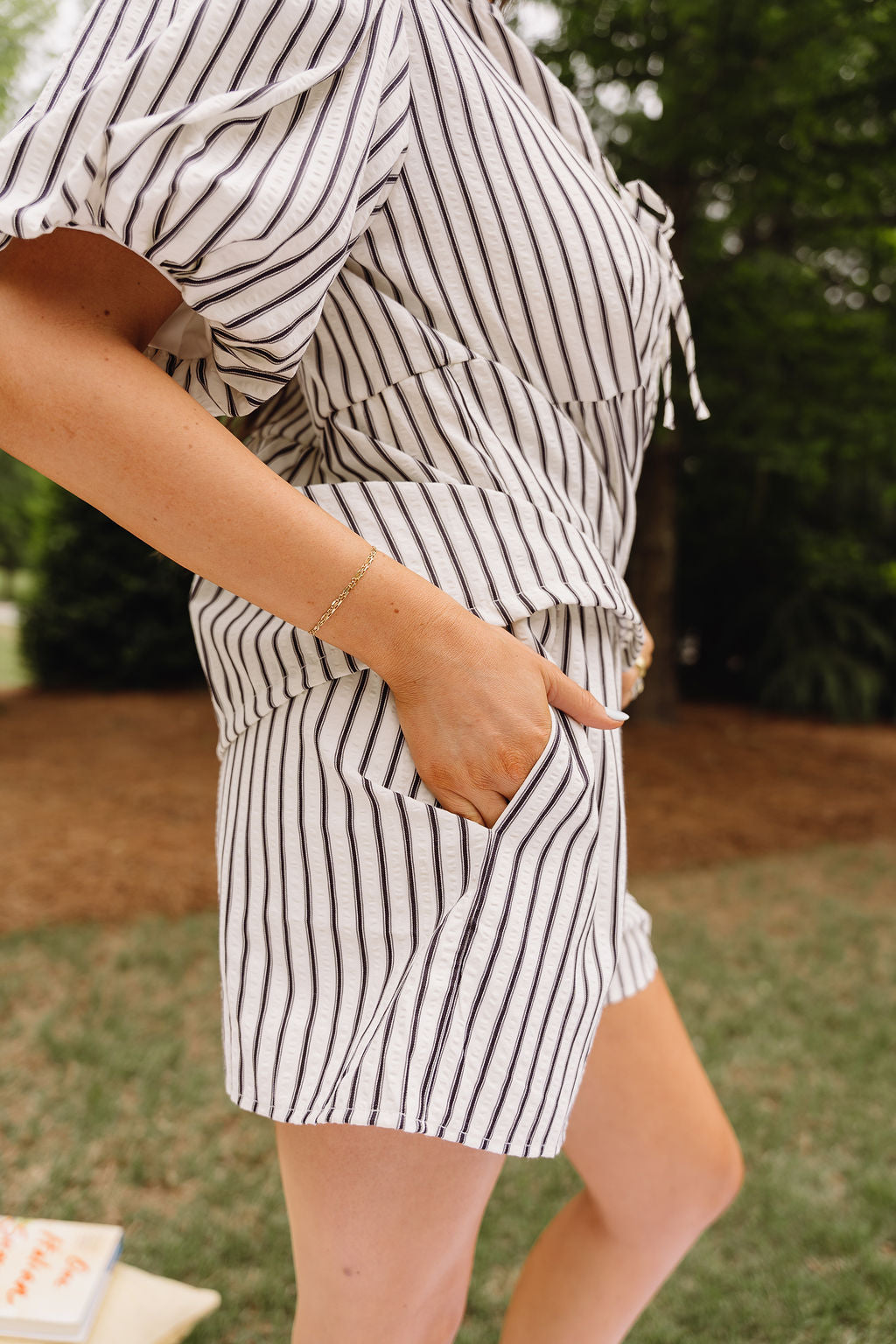 Carly White & Black Striped Shorts - side view