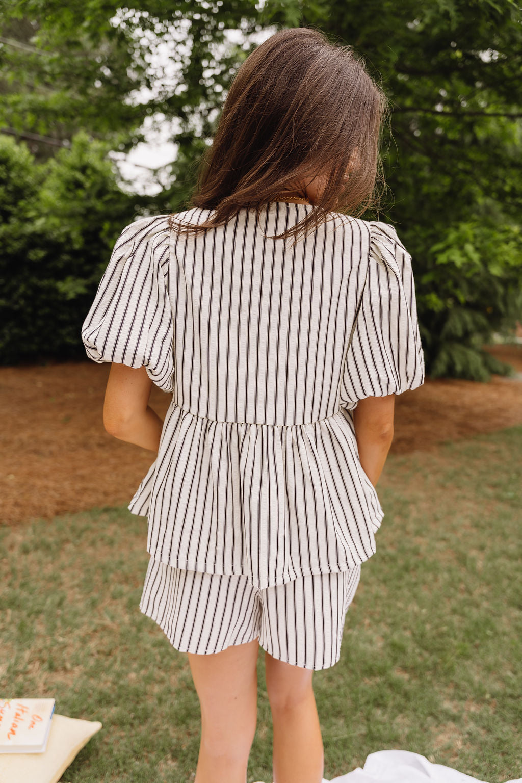 Carly White & Black Striped Shorts - back view