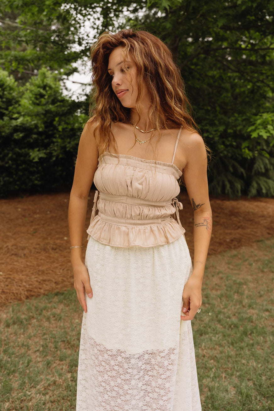 Angelina Taupe Side Tie Tank Top - front view 