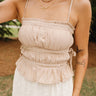 Angelina Taupe Side Tie Tank Top - close front view 