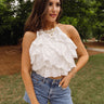 Madeline White Eyelet Ruffle Tank Top - front view