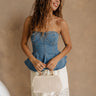 Allie Denim Peplum Strapless Top- front view