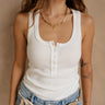 Julia White Waffle Knit Henley Tank- front close up view