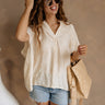 Arya Cream Stitch Seashell Short Sleeve Top- front view