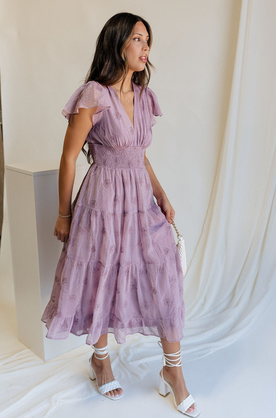 Ellie Dusty Purple Floral Midi Dress - Lizard Thicket Ellie Dusty Purple Floral Midi Dress - Lizard Thicket