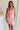 front view of female model wearing the Eliza Pink Square Neckline Mini Dress which features Lightweight Pink Fabric, Pink Lining, Mini Length, Square Neckline, Sleeveless and Monochrome Back Zipper with Hook Closure