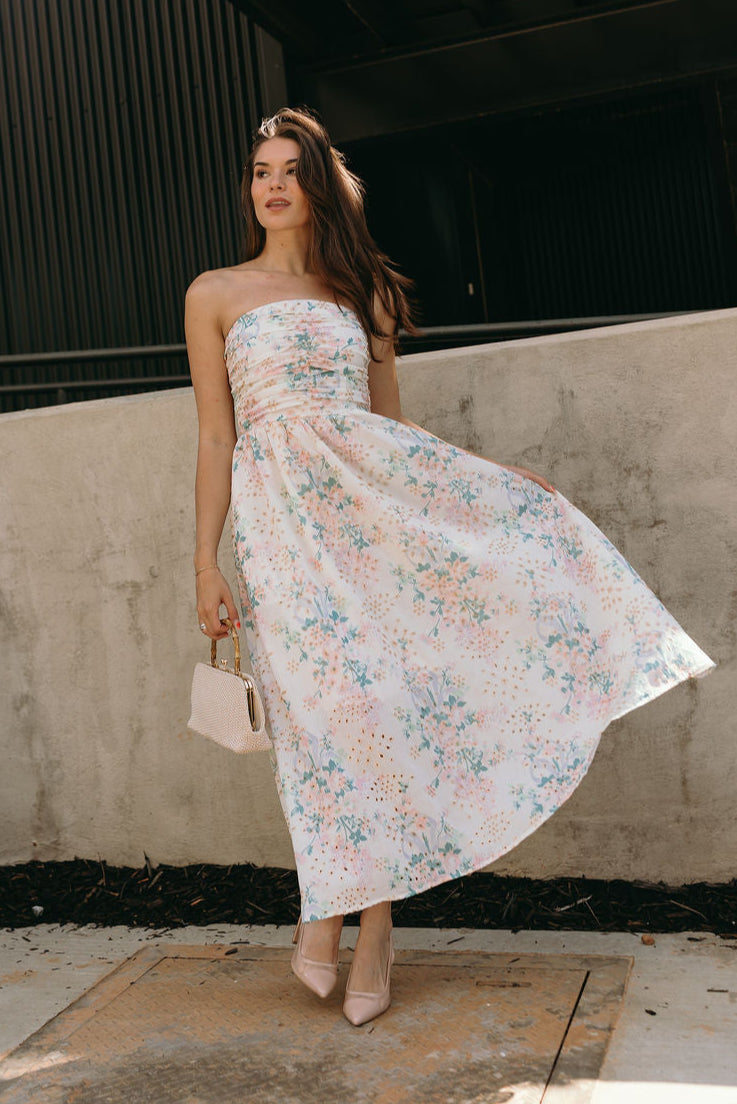 Kimmie Cream Floral Strapless Midi Dress - Lizard Thicket Kimmie Cream Floral Strapless Midi Dress - Lizard Thicket