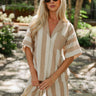 Melina Taupe & Cream Striped Button-Up Top - front view