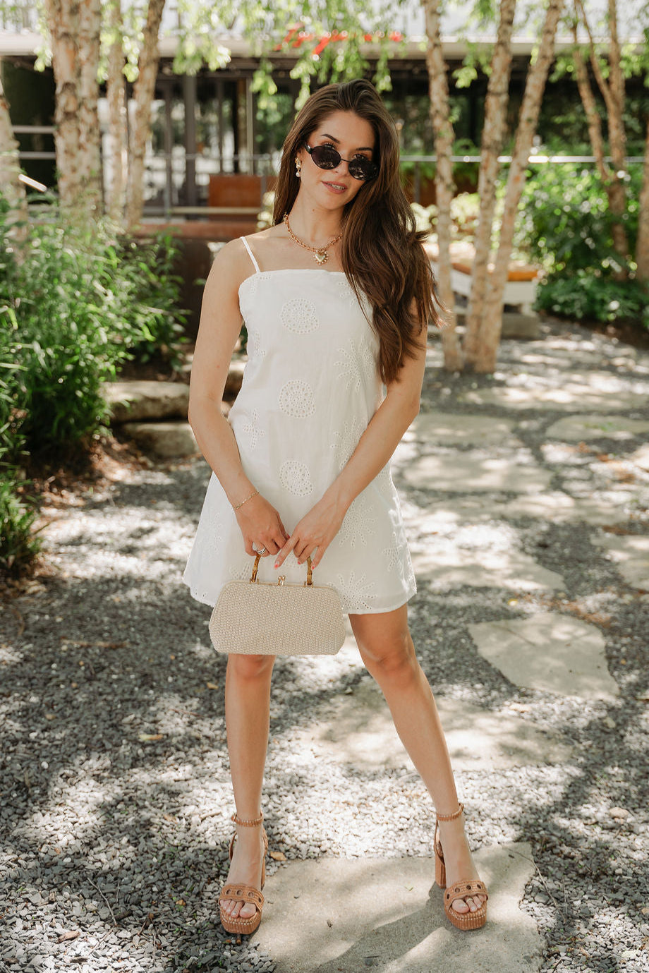 Becky White Seashell Eyelet Mini Dress - full body front view