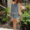 Briana Blue & White Trim Shorts - full body front view