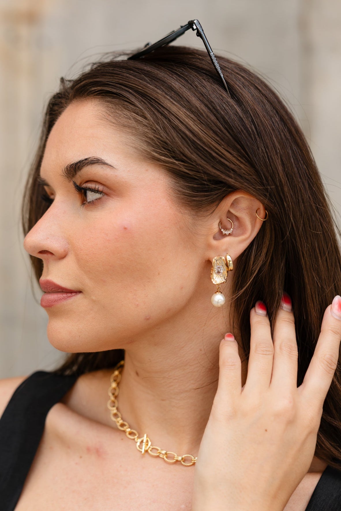 Amanda Gold Hammered Pearl Earrings - side view