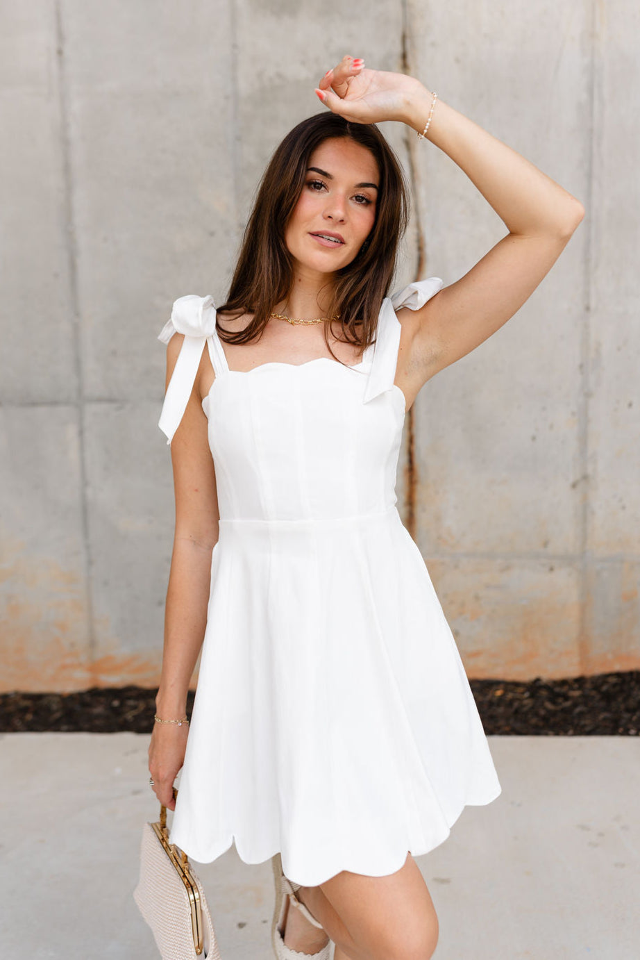 Paige White Scallop Flare Mini Dress - Lizard Thicket Paige White Scallop Flare Mini Dress - Lizard Thicket