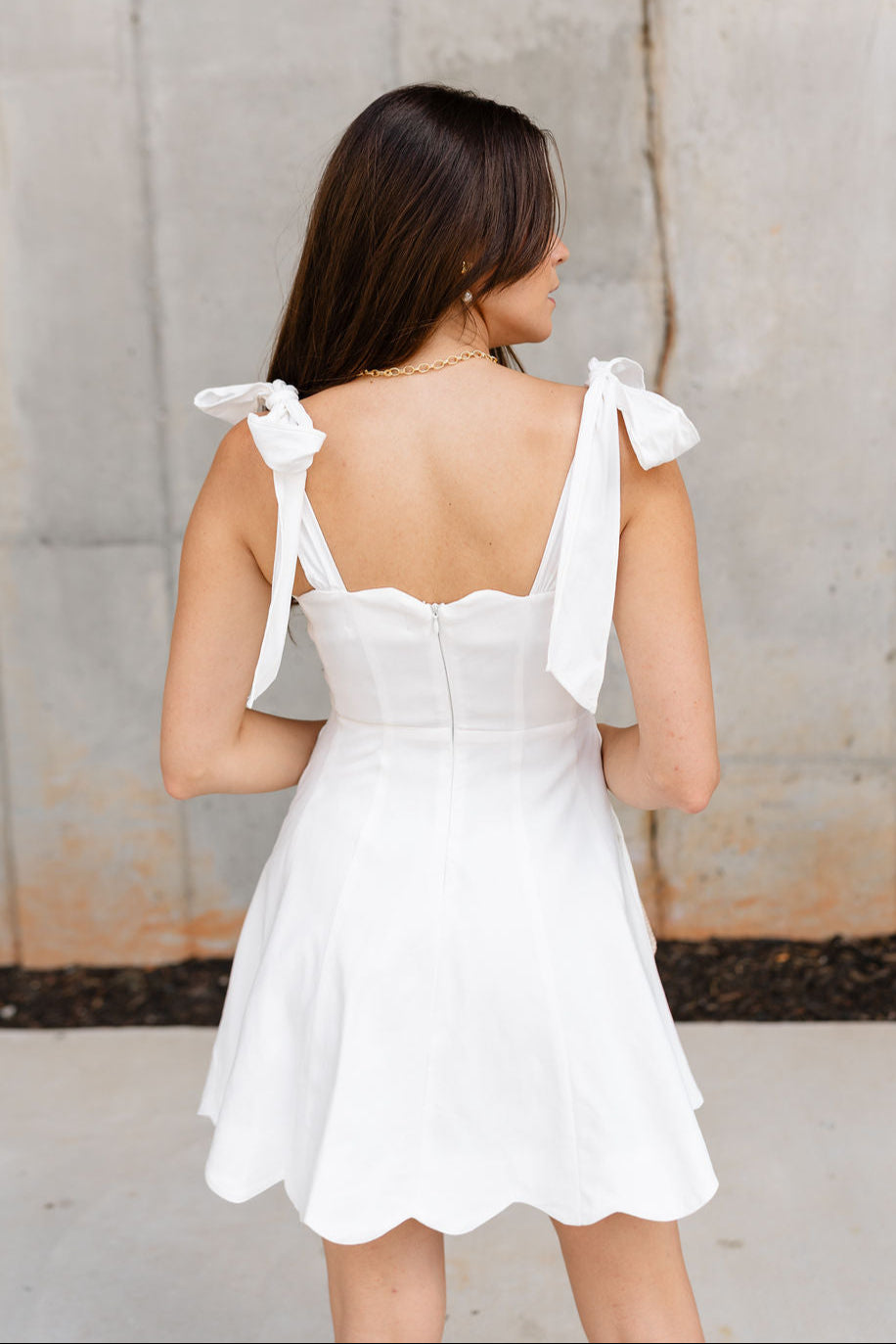 Paige White Scallop Flare Mini Dress- back view