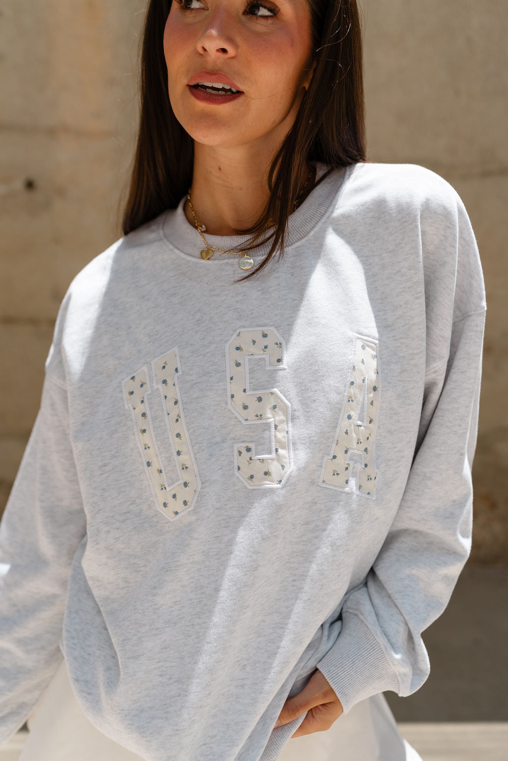 Mila USA Floral Heather Grey Sweatshirt - close front view
