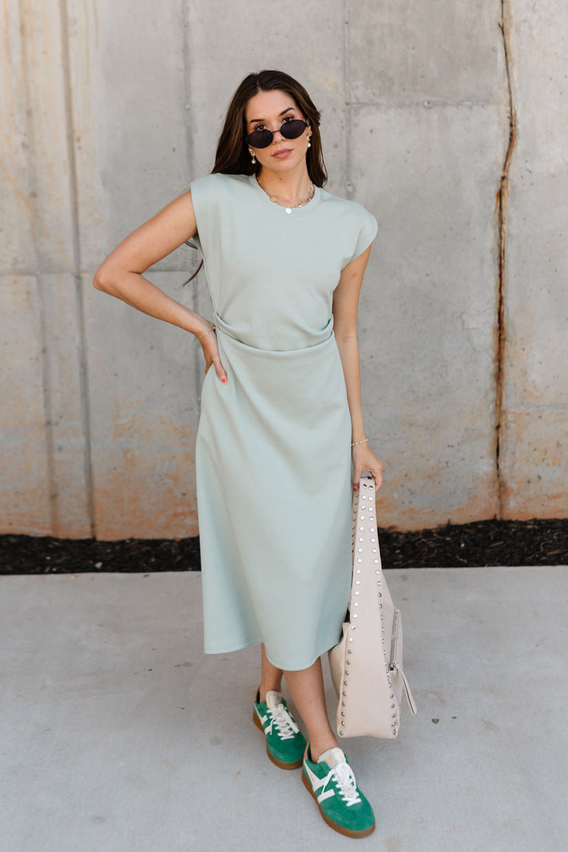 Lizzie Sage Green Knit Midi Dress - full body front 