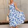 Nina White & Blue Floral Midi Dress - full body frontal side view