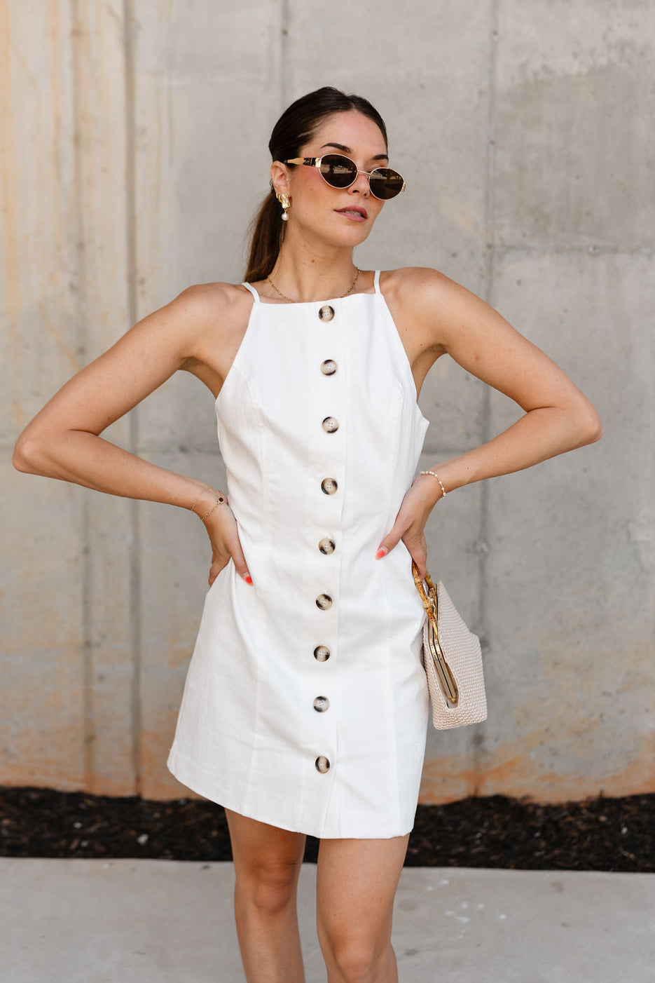Morgan White Button Front Mini Dress - front 