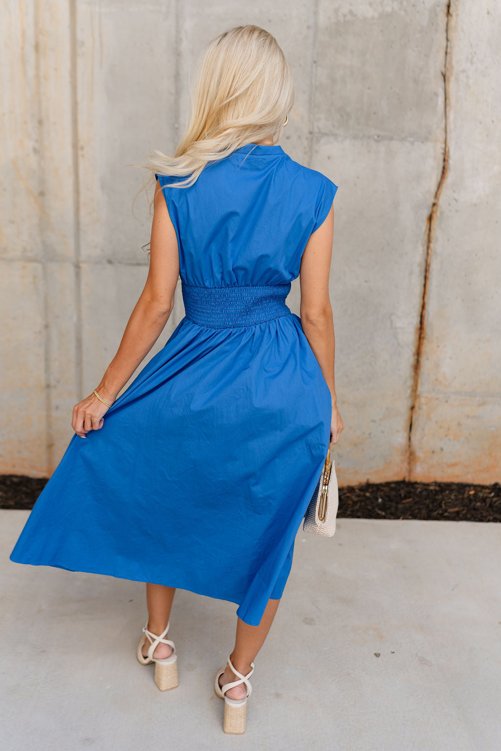 royal blue midi dress casual Royal Blue Zip-Front Sleeveless Midi Dress