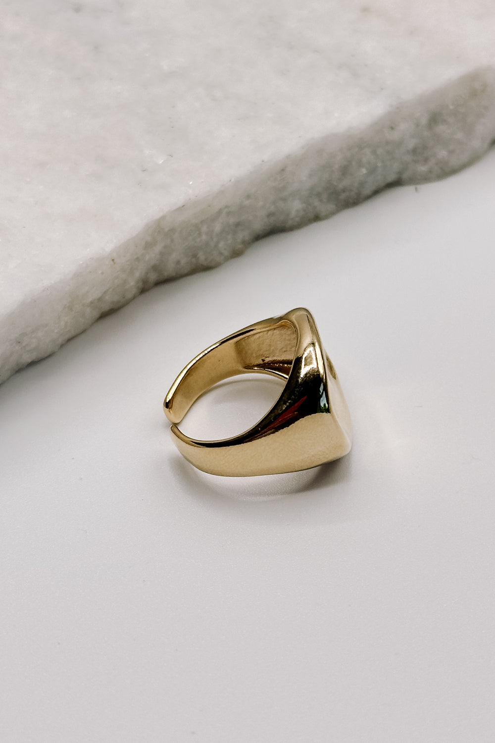 Close up view of the Cecilia Gold Hammered Ring which features hammered gold ring