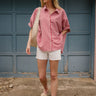 Celeste Red & White Gingham Button-Up Top- full body view