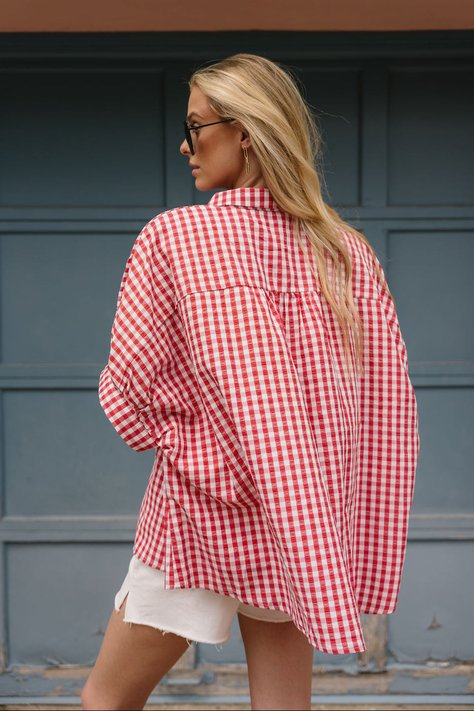 Celeste Red & White Gingham Button-Up Top- back view