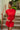 Kendall Red Cinched Waistband Mini Dress- close up front view
