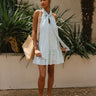 Lilly Green & White Striped Bow Mini Dress - full body front view