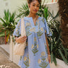 Mara Blue Floral Short Sleeve Mini Dress - front view