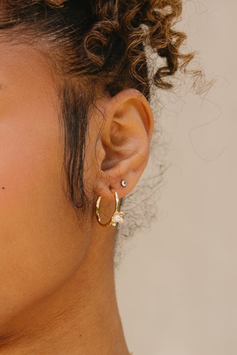 Yasmin Flower Hoop Earrings- close up on model