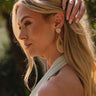 Alyssa Natural Straw Beaded Earrings - close side view of model wearing earrings