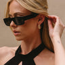 Bailey Gold Chain Link Hoop Earrings - side view of earrings on model