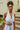 Rylee Light Blue & White Halter Neckline Romper- top view