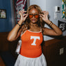 Danica Orange & White "T" Graphic Tank - front view