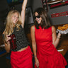 Lana Red Flare Skirt Mini Dress - front view of model on right