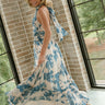 Elliana Beige & Blue Floral Halter Midi Dress - full body side view