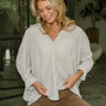 Melissa Taupe & White Stripe Button Up Top- top front view