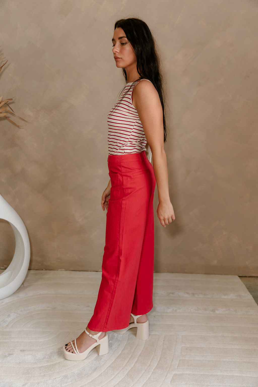 Jenna Red Wide Leg Pants - full body side view