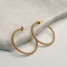 Close up of Nia Gold Ribbed Earring, ribbed earring, medium size.