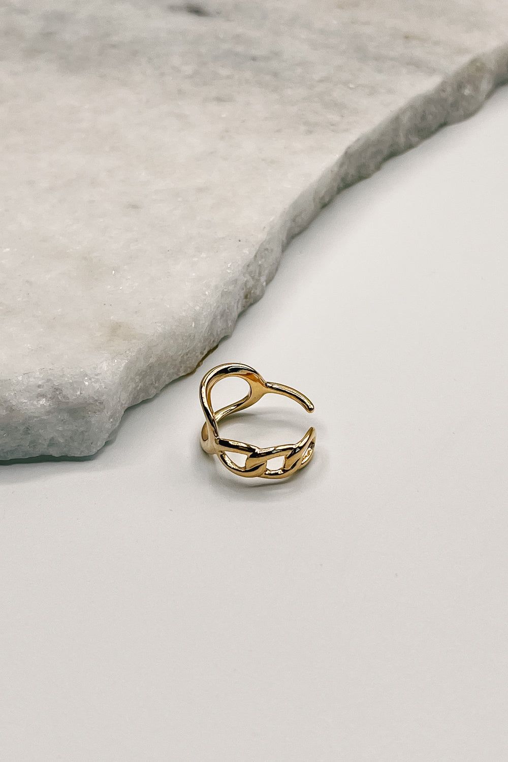 Close up of side of Natalie Gold Intertwined Ring, a beautifully crafted intertwined ring.