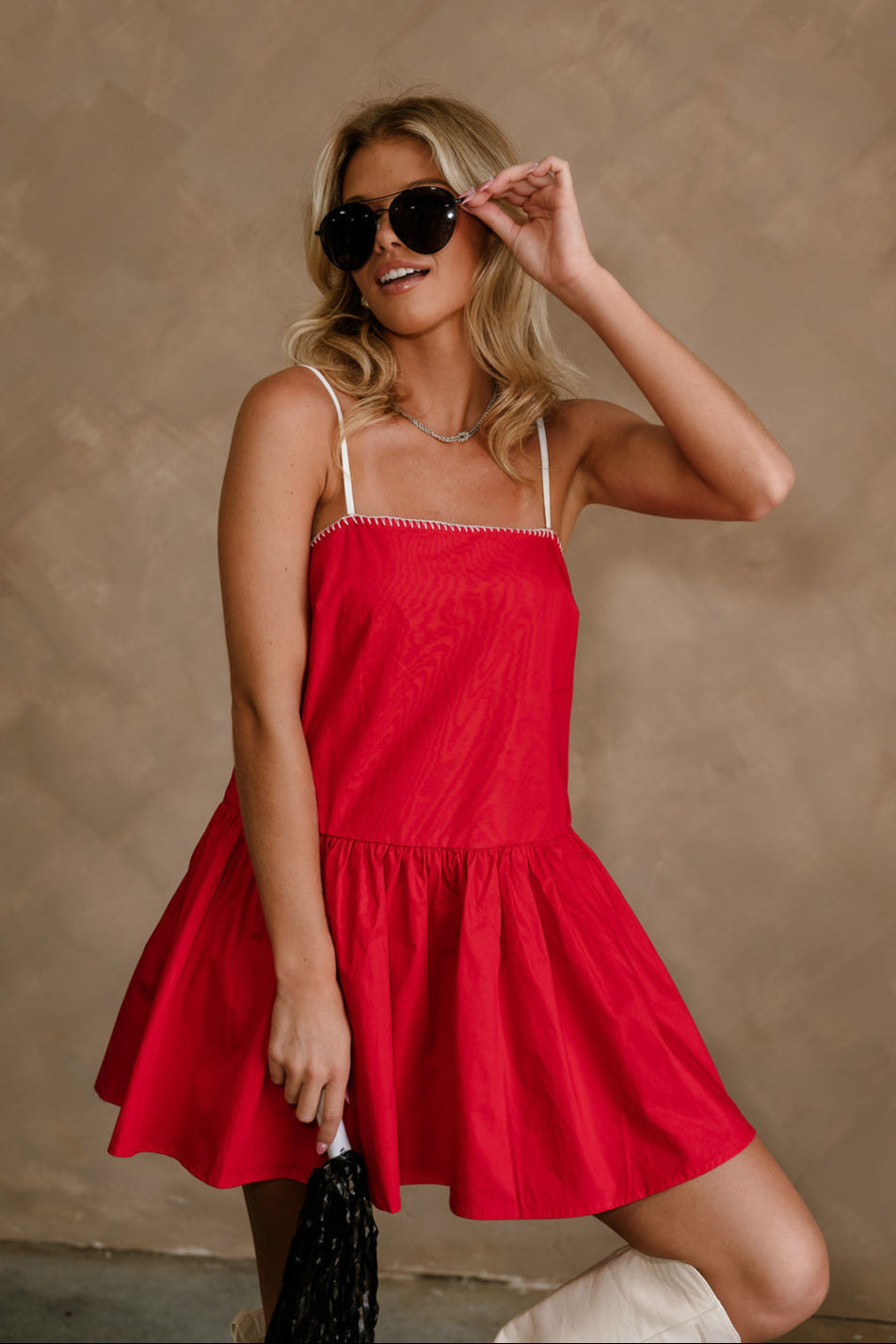 Kelly Red Drop Waist Sleeveless Mini Dress - front