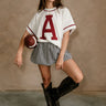 Rowan White & Dark Red A Top- full body front view