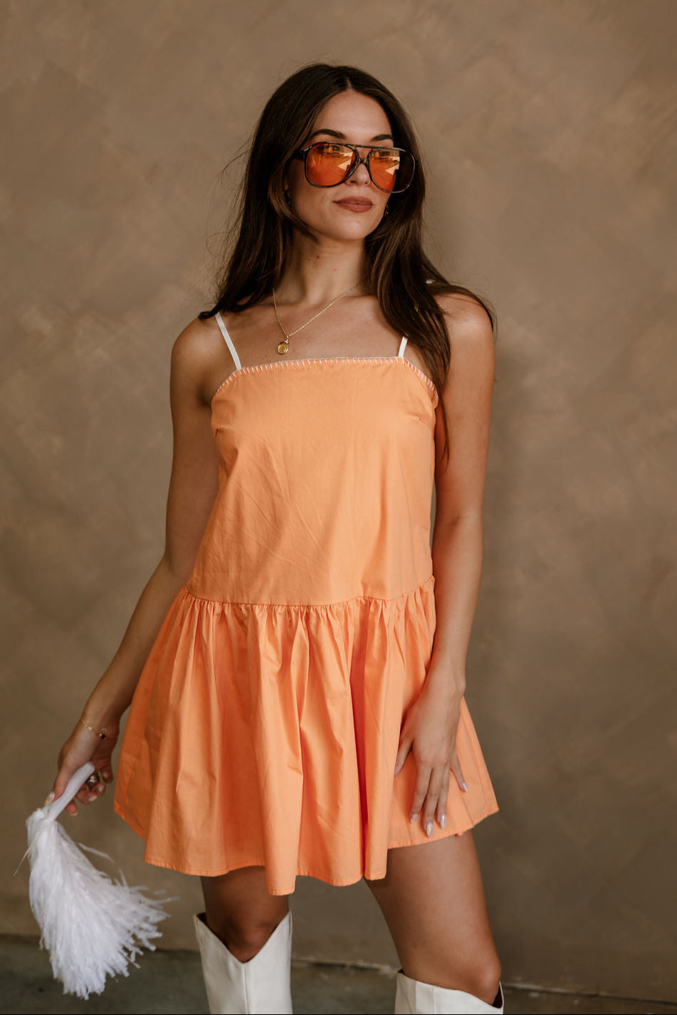 Kelly Orange Drop Waist Sleeveless Mini Dress - front