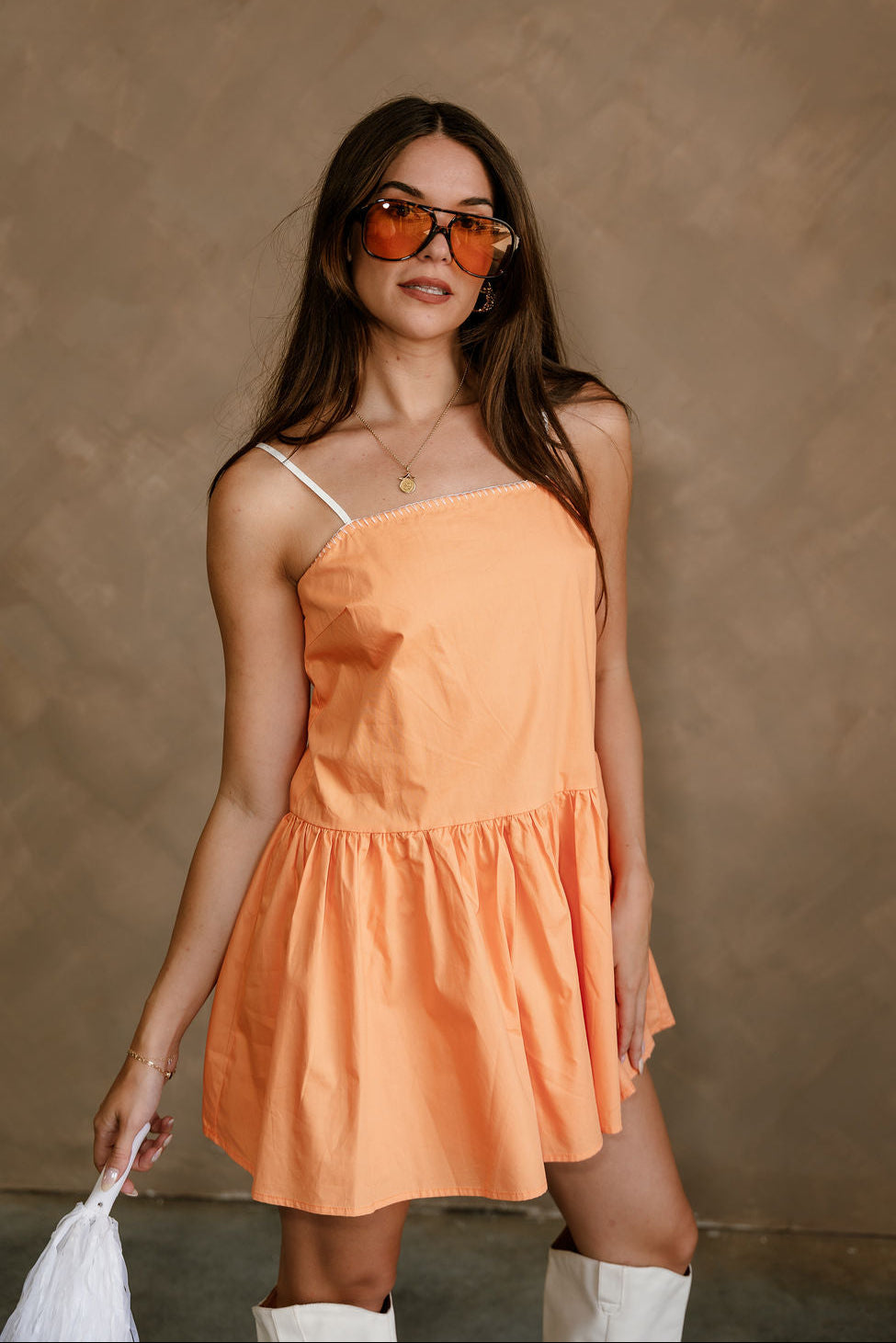 Kelly Orange Drop Waist Sleeveless Mini Dress - front view