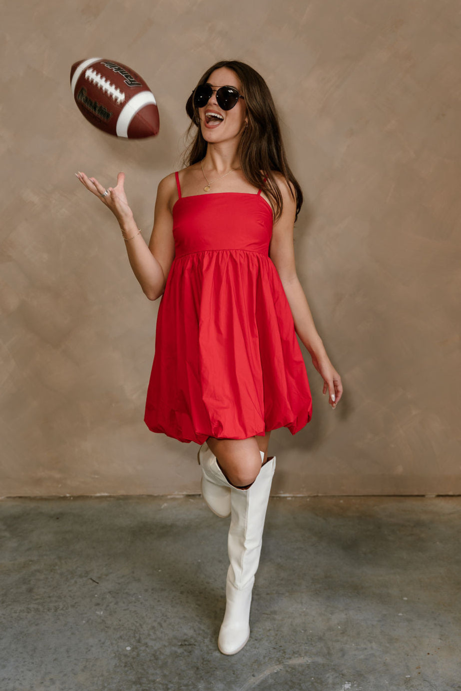 Emily Red Bubble Hem Sleeveless Mini Dress - full body front view