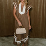 Sophie Brown & Cream Linen Midi Dress - full body front view