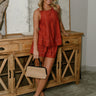 Nyla Rust Contrast Stitch Shorts- full body front view