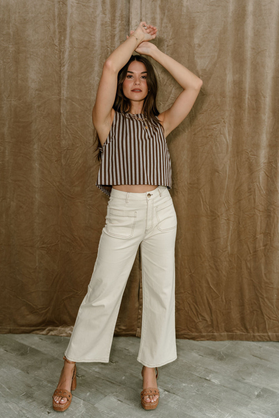 Mariah Cream Denim Pants - full body front view