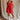Full body view of model wearing Gabby Red Romper. This is a washed red romper with fray details.