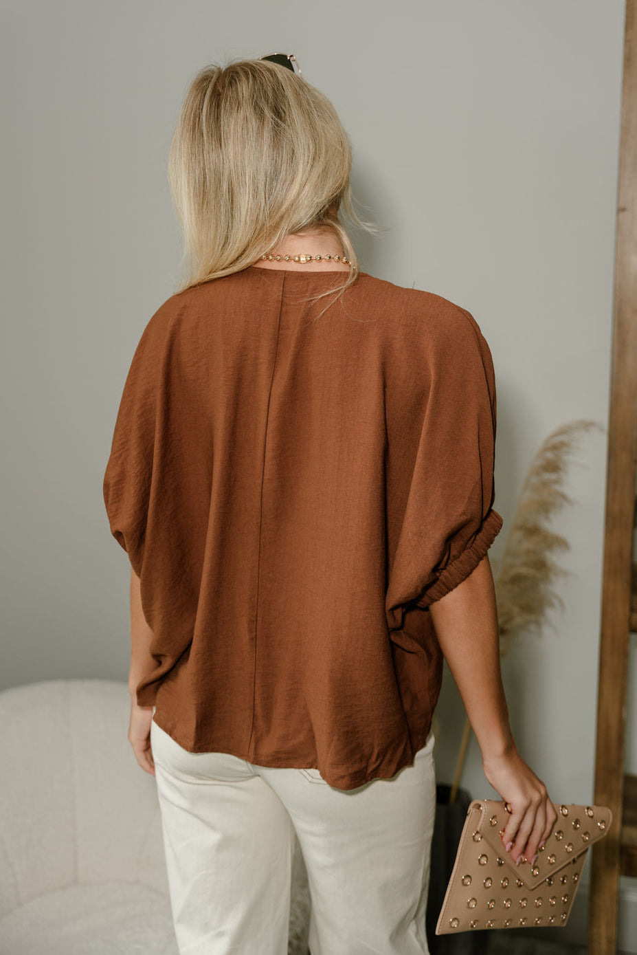 Aubrey Brown Braid Short Sleeve Top- full back view